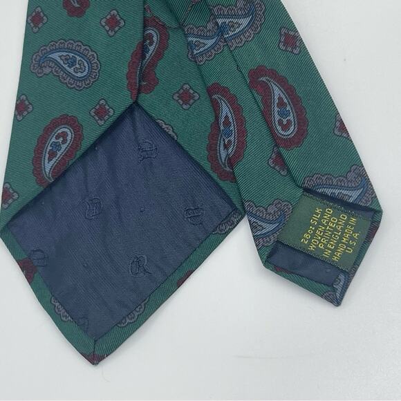 Club Room Green Navy Burgundy Paisley Print Pure Silk Career Office Necktie NWOT - Picture 3 of 6